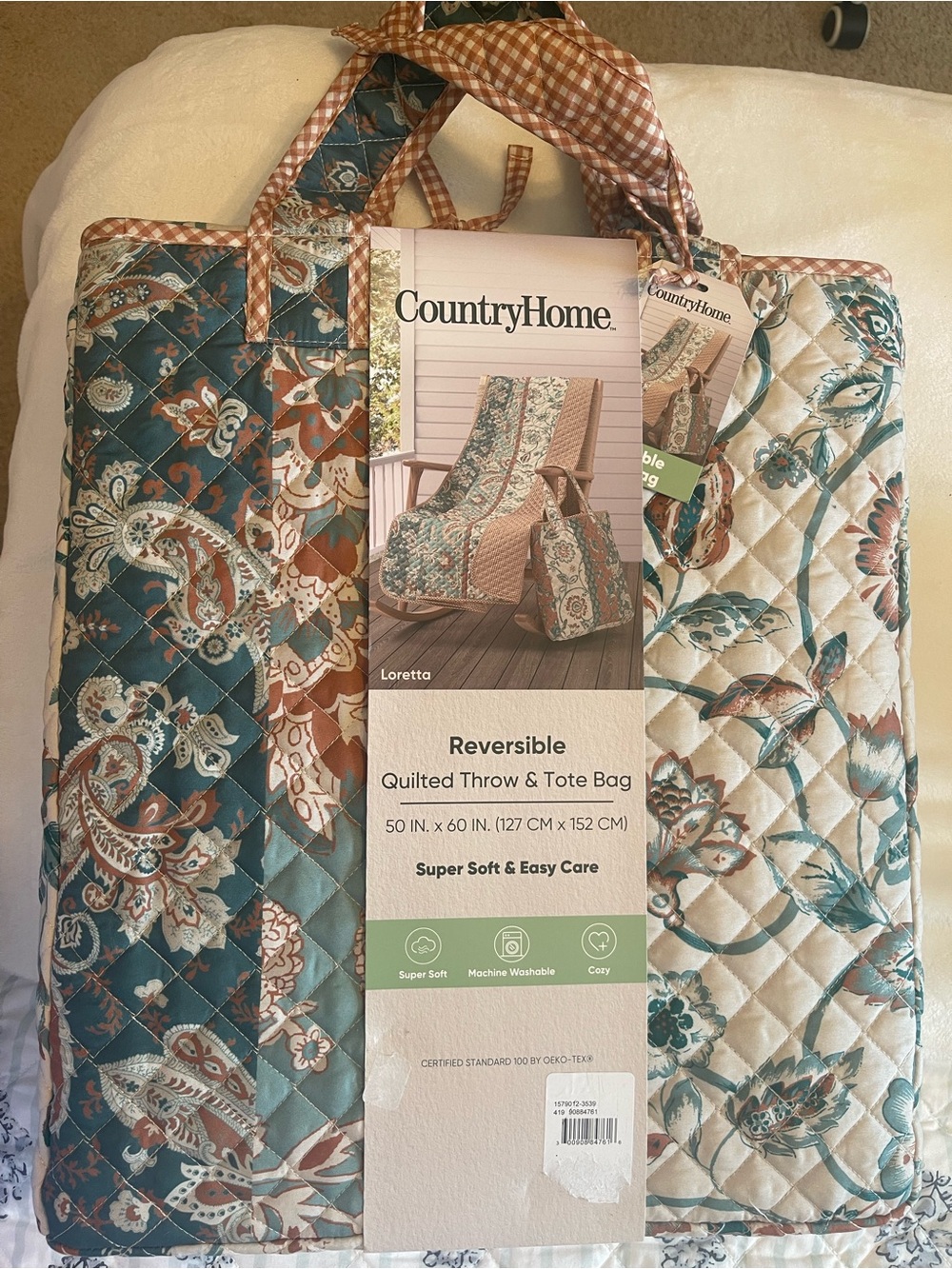 Country Home Loretta Reversible Quilted Throw & Tote Bag